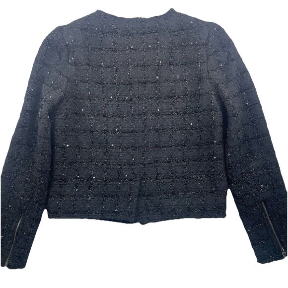 J. Crew Collection Classic Tweed Sequence Zip Jacket Black-M - Picture 8 of 9